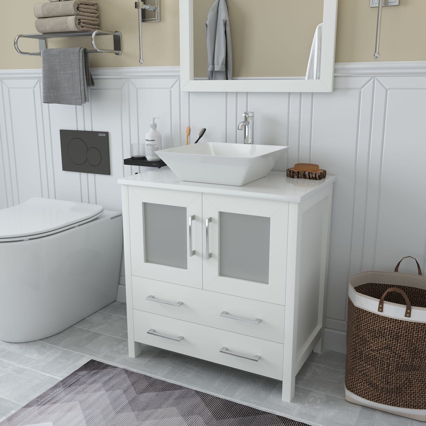 30 Inch Single Sink Bathroom Vanity in White with Marble Countertop - Vanity Art VA3130W