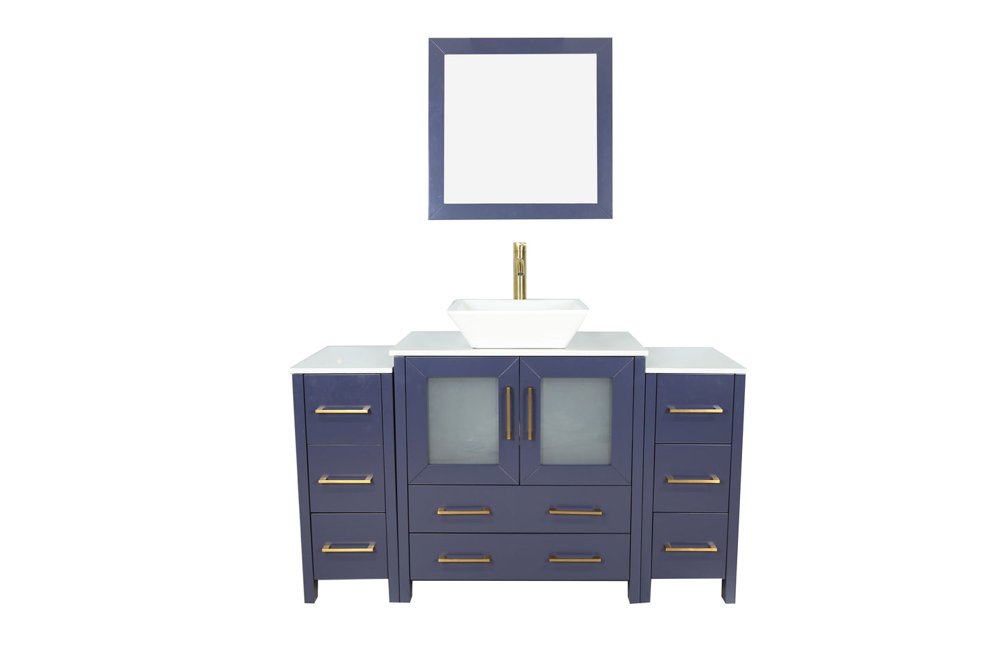 54 Inch Single Sink Bathroom Vanity in Blue with Marble Countertop - Vanity Art VA3130-54B