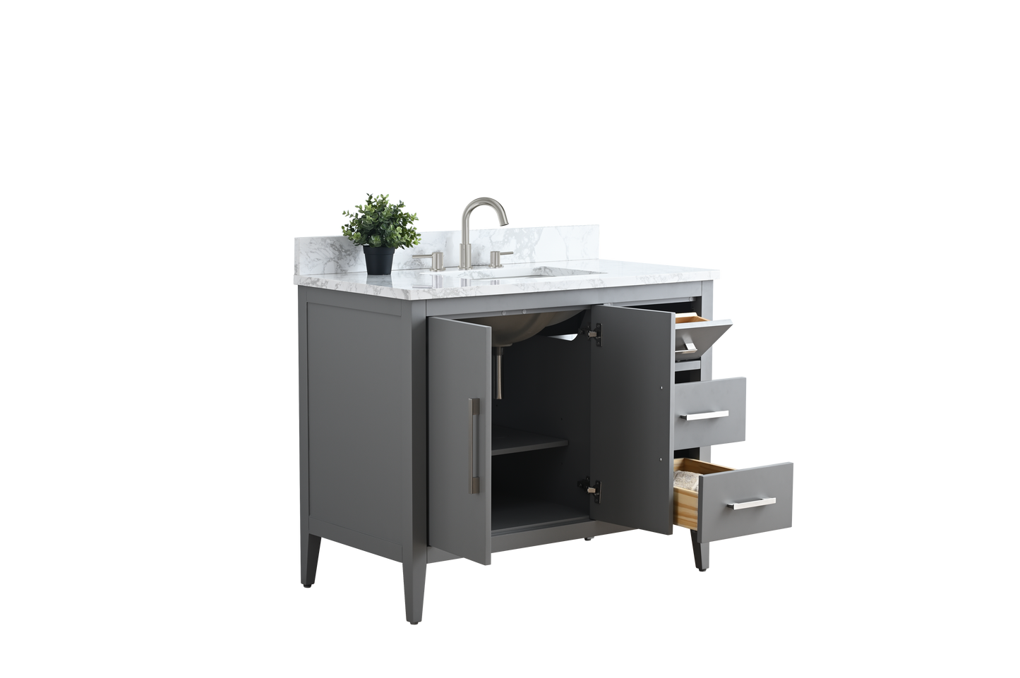 42 Inch Single Sink Bathroom Vanity in Cashmere Gray with Marble Countertop - Vanity Art VA9042-G