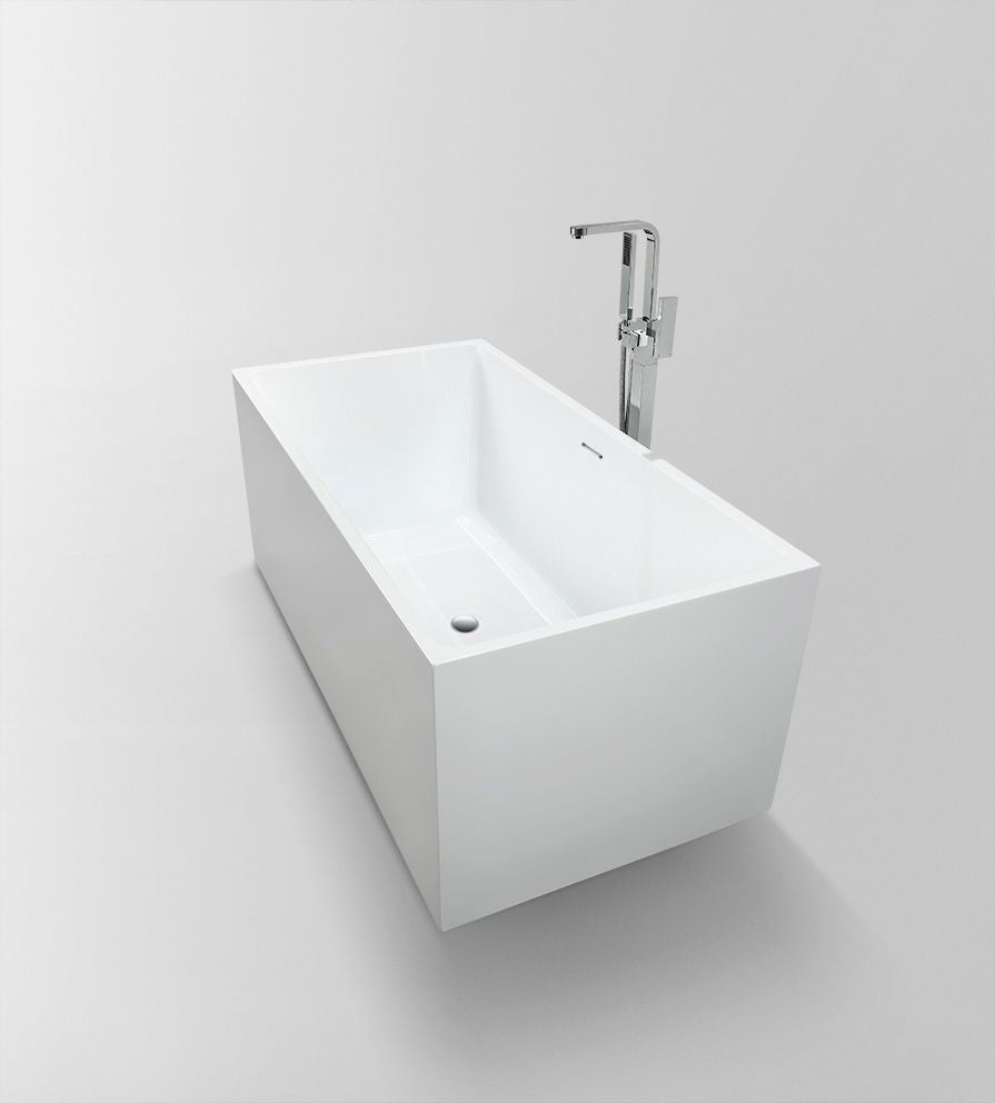 67 Inch Freestanding White Acrylic Bathtub with Overflow And Pop-Up Drain - Vanity Art VA6813B-L-PC