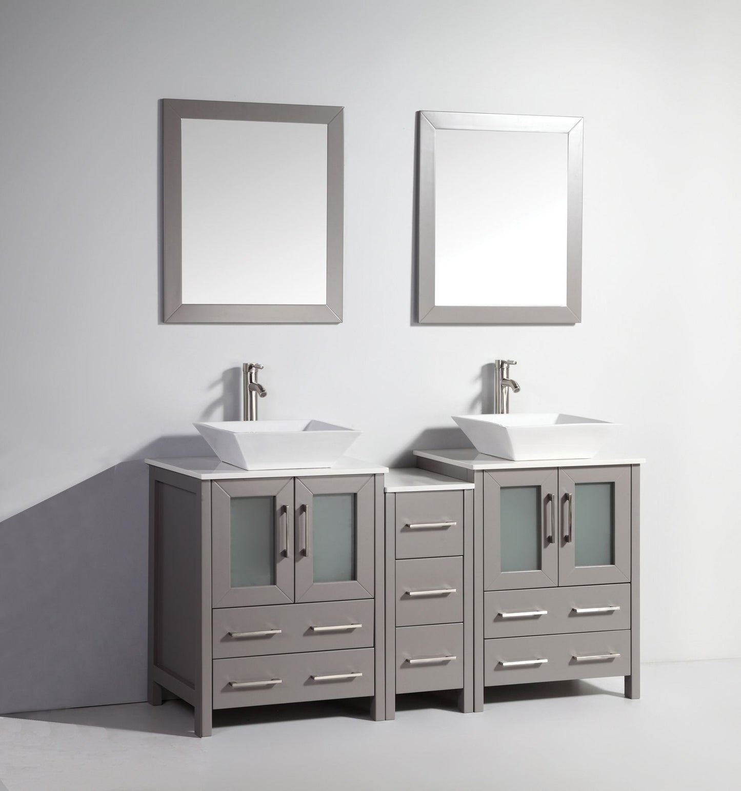 60 Inch Double Sink Bathroom Vanity in Gray with Marble Countertop - Vanity Art VA3124-60G