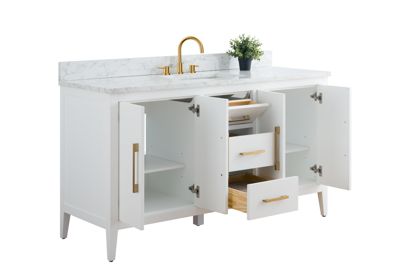 60 Inch Single Sink Bathroom Vanity in White with Marble Countertop - Vanity Art VA9060-SW