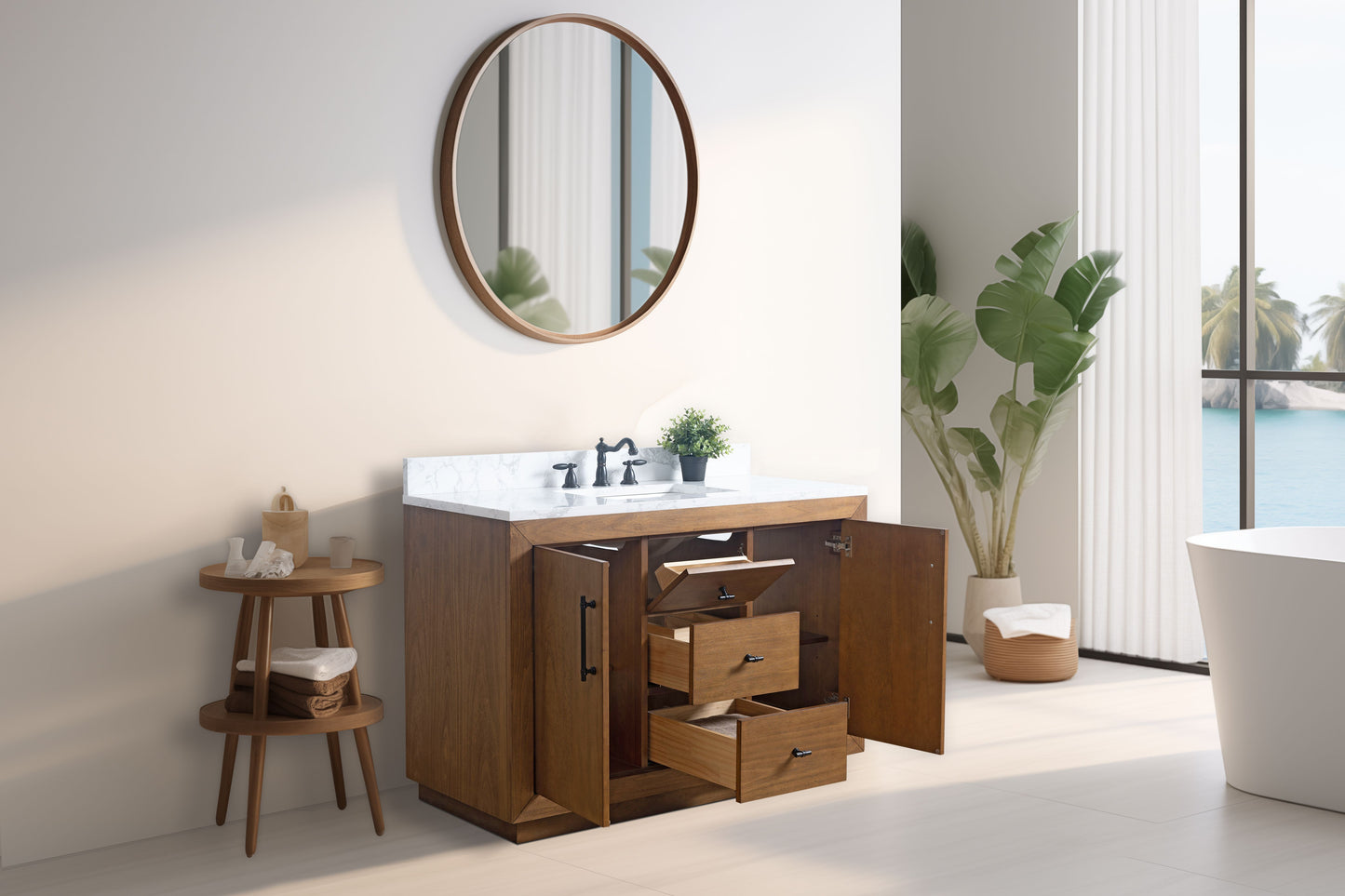 48 Inch Single Sink Bathroom Vanity in Tan with Marble Countertop - Vanity Art VA7048-T-ET