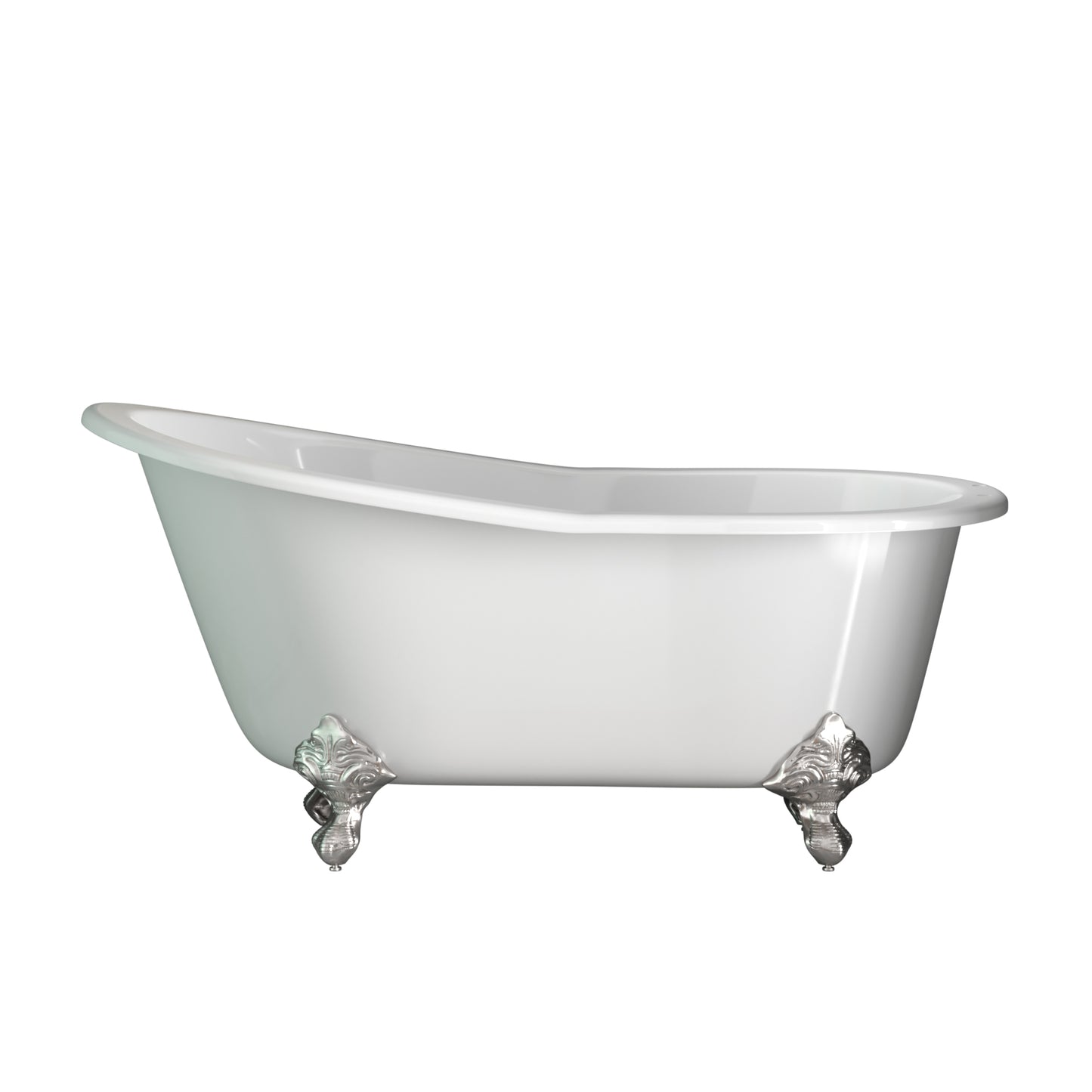 Cast Iron Slipper Clawfoot Tub 61" X 30" with 7" Deck Mount Faucet Drillings and English Telephone Style Faucet Complete Brushed Nickel Plumbing Package - ST61-684D-PKG-BN-7DH