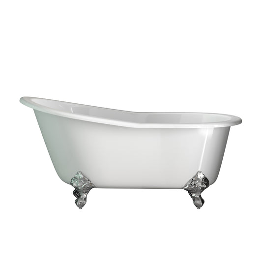 Cast Iron Slipper Clawfoot Tub 61" X 30" with 7" Deck Mount Faucet Drillings and Complete Polished Chrome Plumbing Package - ST61-463D-2-PKG-CP-7DH