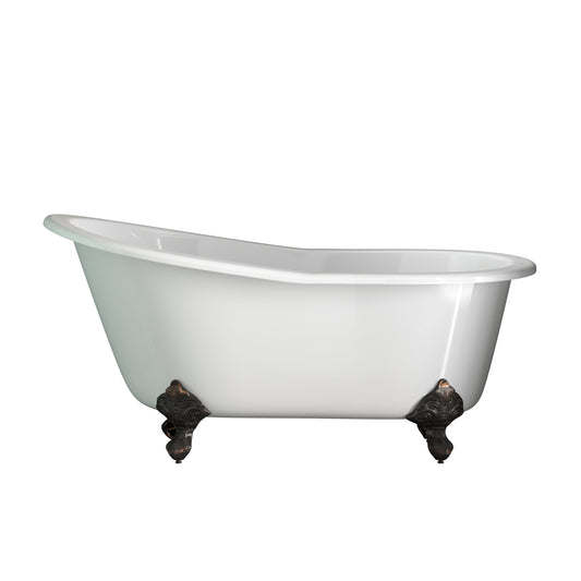 Cast Iron Slipper Clawfoot Tub 61" X 30" with 7" Deck Mount Faucet Drillings and British Telephone Style Faucet Complete Oil Rubbed Bronze Plumbing Package With Six Inch Deck Mount Risers - ST61-463D-6-PKG-ORB-7DH