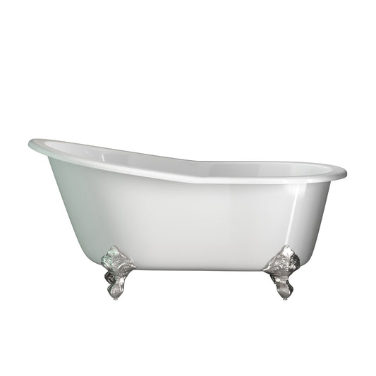 Cast Iron Slipper Clawfoot Tub 61" X 30" with No Faucet Drillings and Brushed Nickel Feet - ST61-NH-BN