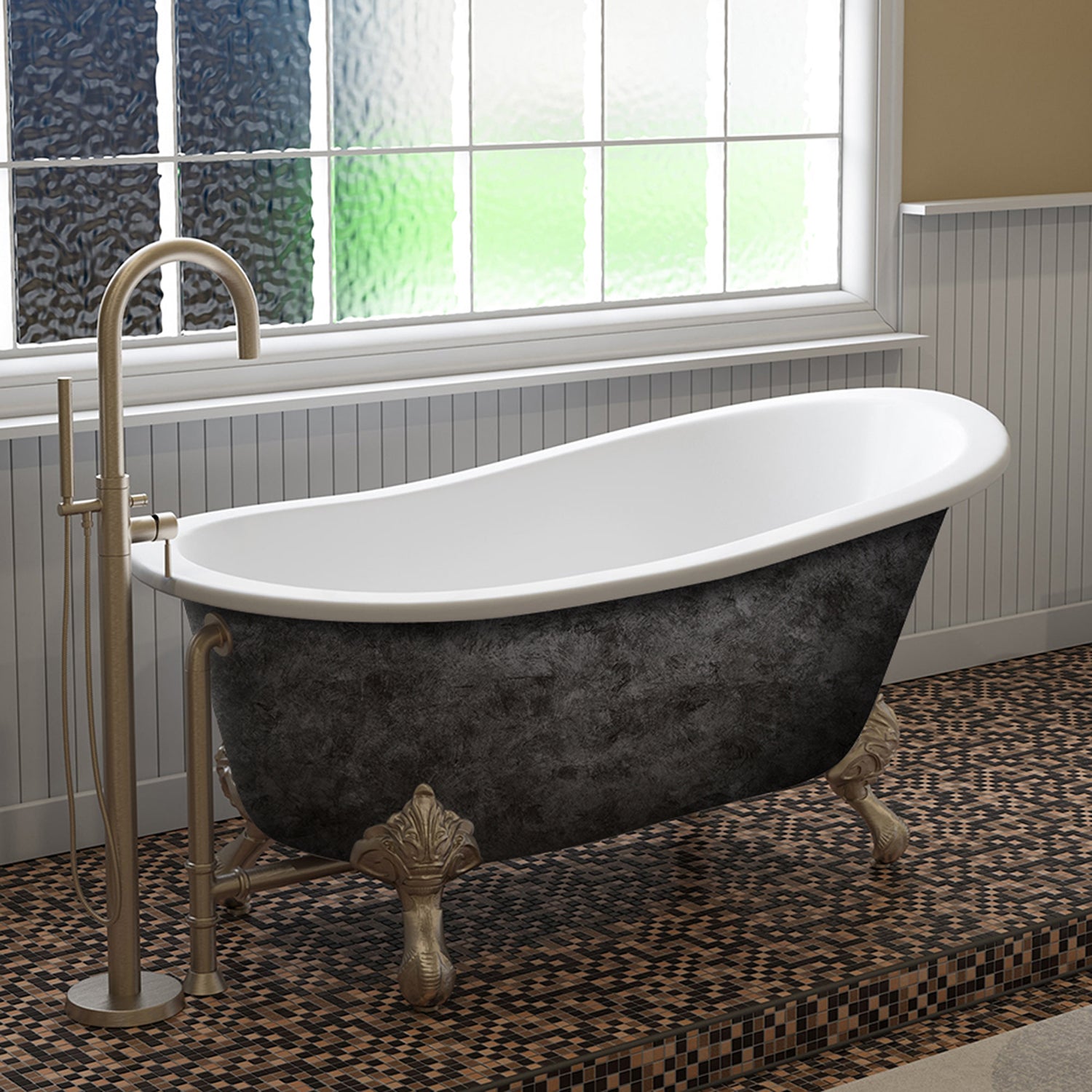 Scorched Platinum 61” x 30” Cast Iron Slipper Bathtub with” No Faucet Holes and Brushed Nickel Feet - ST61-NH-BN-SP