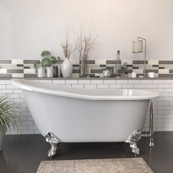 Cast Iron Slipper Clawfoot Tub 61 X 30 with No Faucet Drillings and Polished Chrome Feet - ST61-NH-CP