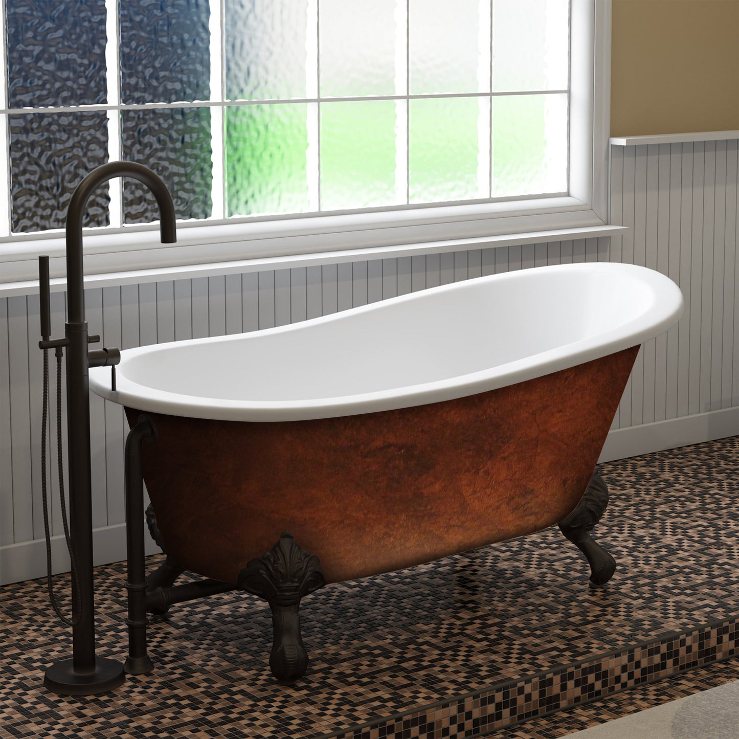 Cast Iron Clawfoot Bathtub 61" X 30" Faux Copper Bronze Finish on Exterior with No Faucet Drillings and Oil Rubbed Bronze Feet - ST61-NH-ORB-CB