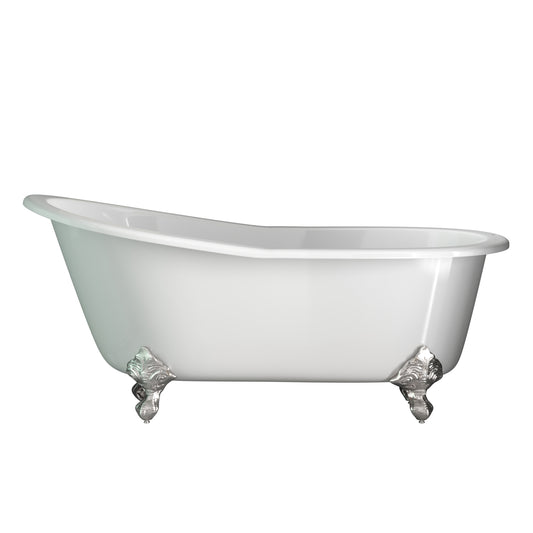 Cast Iron Slipper Clawfoot Tub 67" X 30" with  7" Deck Mount Faucet Drillings and Complete Brushed Nickel Plumbing Package - ST67-463D-2-PKG-BN-7DH