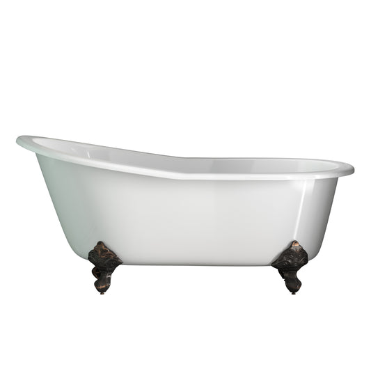 Cast Iron Slipper Clawfoot Tub 67" X 30" with 7" Deck Mount Faucet Drillings and English Telephone Style Faucet Complete Oil Rubbed Bronze Plumbing Package - ST67-684D-PKG-ORB-7DH