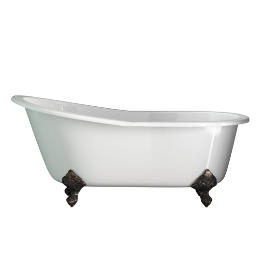 Cast Iron Slipper Clawfoot Tub 67" X 30" with no Faucet Drillings and Complete Oil Rubbed Bronze Modern Freestanding Tub Filler with Hand Held Shower Assembly Plumbing Package - ST67-150-PKG-ORB-NH