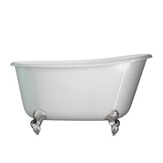 Cast Iron Swedish Slipper Tub 54" X 30" with No Faucet Drillings and Brushed Nickel Feet - SWED54-NH-BN