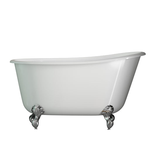 Cast Iron Swedish Slipper Tub 54" X 30" with No Faucet Drillings and Polished Chrome Feet - SWED54-NH-CP