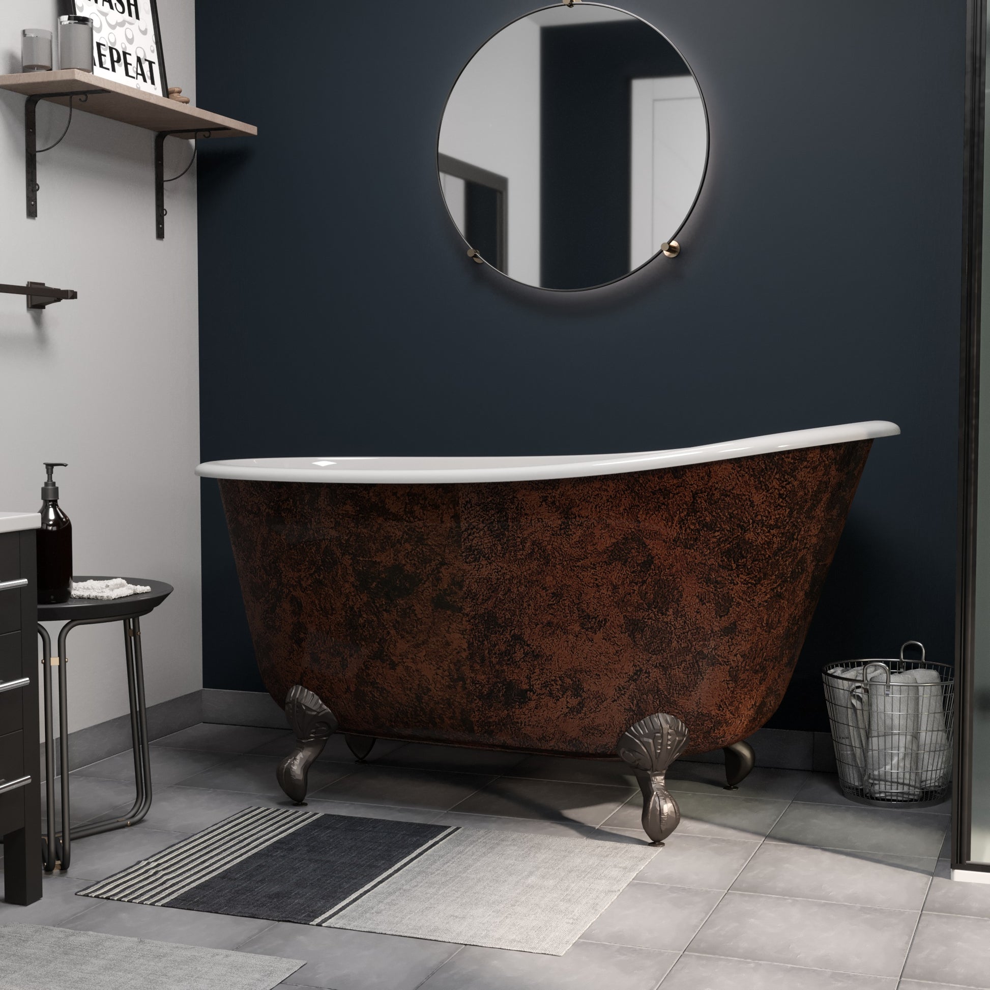 Cast Iron Clawfoot Bathtub 54" X 30" Faux Copper Bronze Finish on Exterior with  No Faucet Drillings and Oil Rubbed Bronze Feet - SWED54-NH-ORB-CB