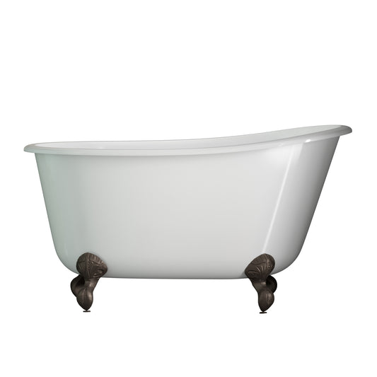 Cast Iron Swedish Slipper Tub 54" X 30" with No Faucet Drillings and Complete Free Standing British Telephone Faucet and Hand Held Shower  Oil Rubbed Bronze Plumbing Package (faucet not pictured) - SWED54-398463-PKG-ORB-NH