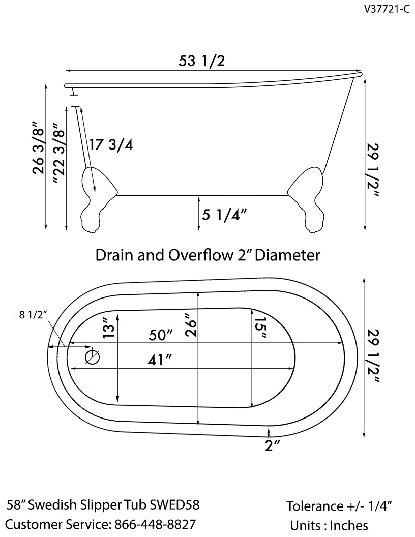 Cast Iron Swedish Slipper Tub 54" X 30" with No Faucet Drillings and Complete Free Standing British Telephone Faucet and Hand Held Shower  Brushed Nickel Plumbing Package - SWED54-398463-PKG-BN-NH