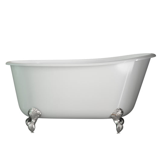 Cast Iron Swedish Slipper Tub 58" X 30" with No Faucet Drillings and Complete Brushed Nickel Plumbing Package - SWED58-398463-PKG-BN-NH