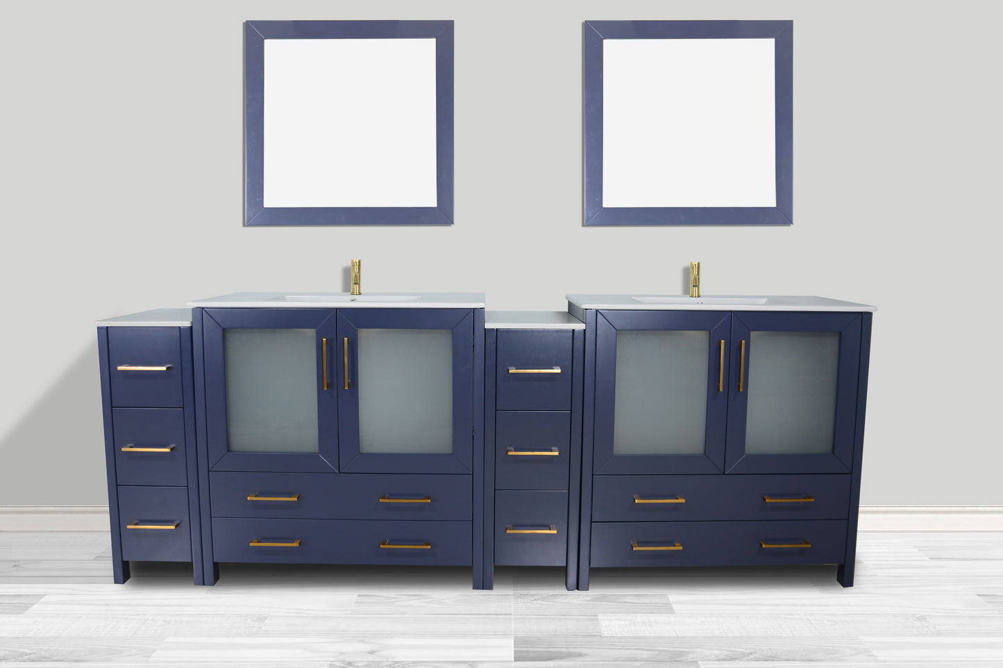 96 Inch Double Sink Bathroom Vanity in Blue with Ceramic Countertop - Vanity Art VA3036-96B