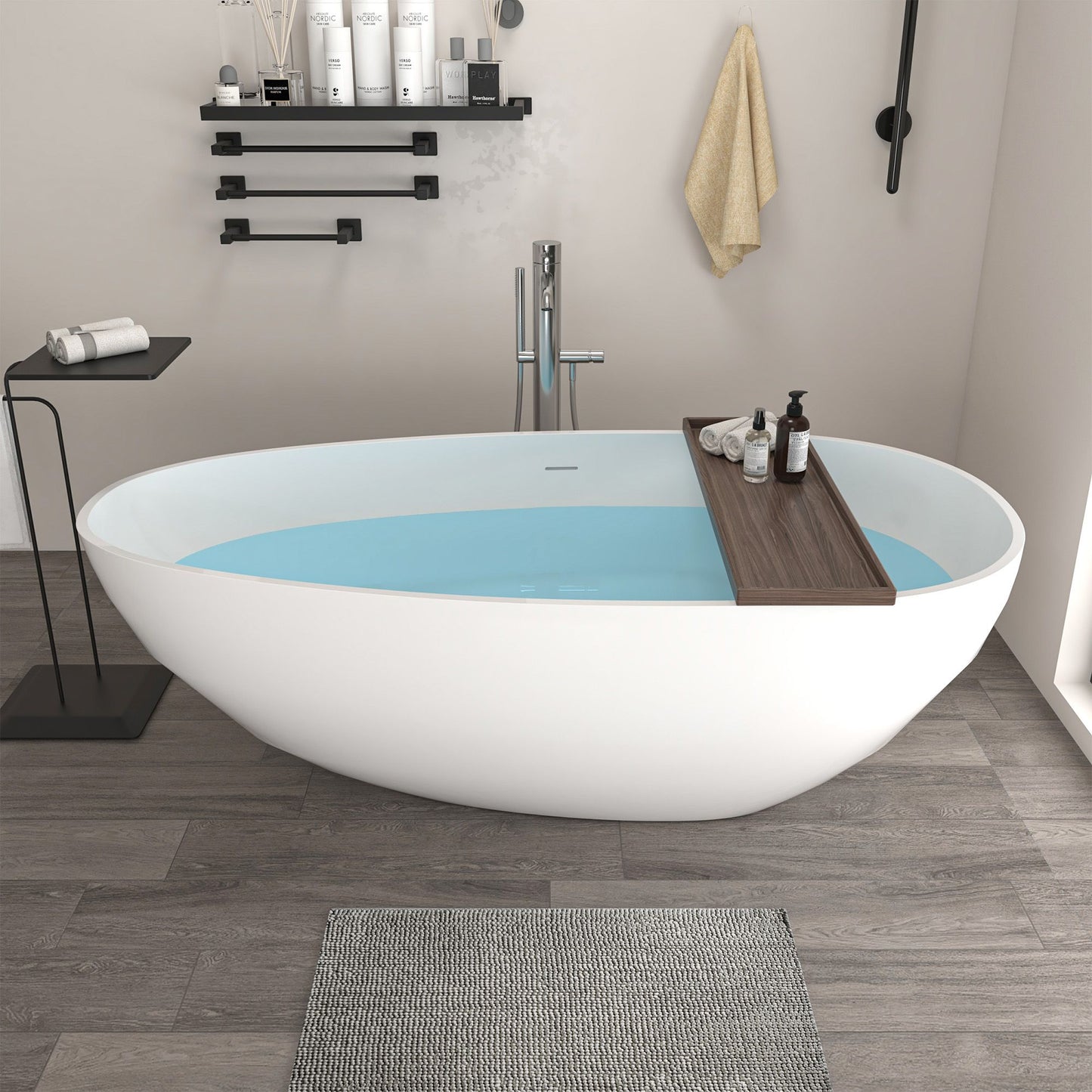 Freestanding Solid Surface Resin Matte Bathtub 67 Inch x 33.5 Inch - Vanity Art VA6913-ML