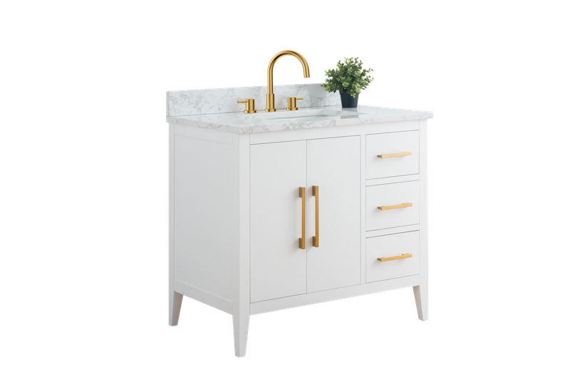 36 Inch Single Sink Bathroom Vanity in White with Marble Countertop - Vanity Art VA9036-W