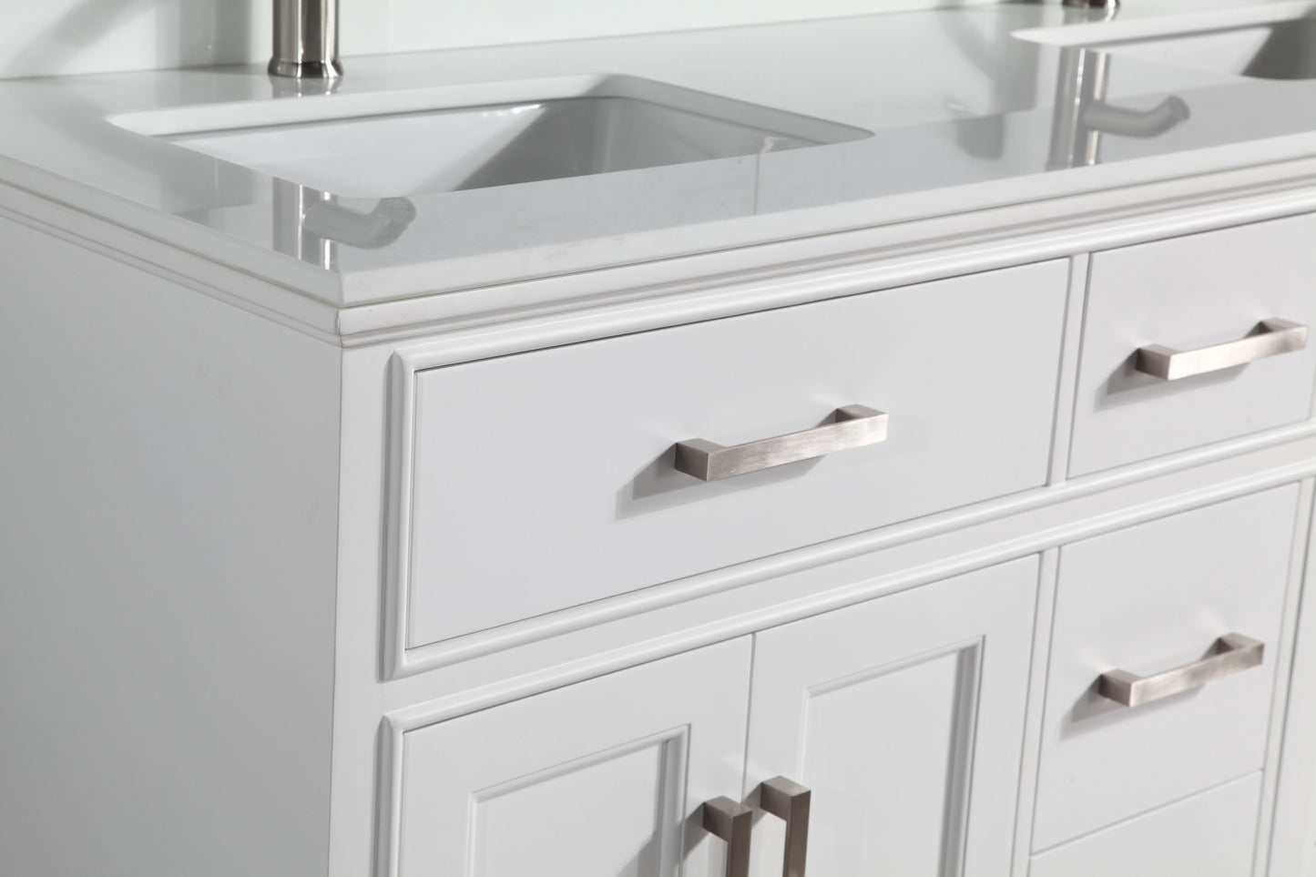 60 Inch Double Sink Bathroom Vanity in White with White Marble Countertop - Vanity Art VA1060DW