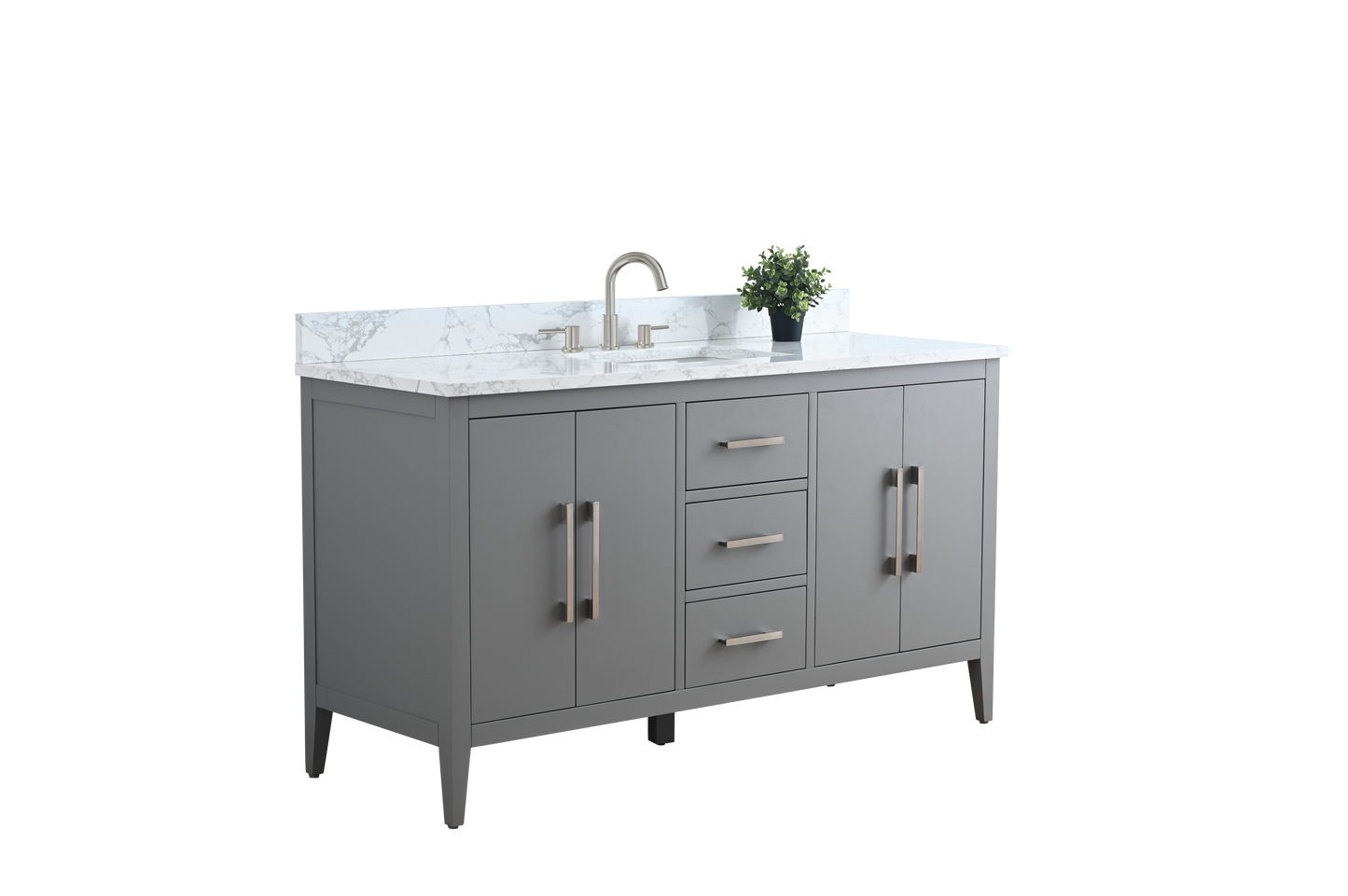 60 Inch Single Sink Bathroom Vanity in Cashmere Gray with Marble Countertop - Vanity Art VA9060-SG