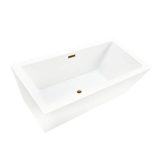 59 Inch Freestanding White Acrylic Bathtub with Overflow And Pop-Up Drain - Vanity Art VA6814-S-TG