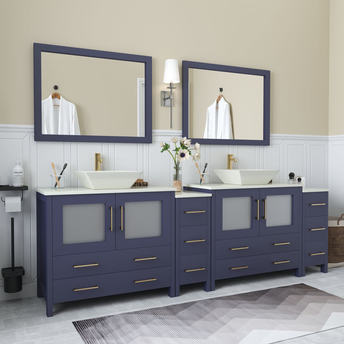 96 Inch Double Sink Bathroom Vanity in Blue with Marble Countertop - Vanity Art VA3136-96B