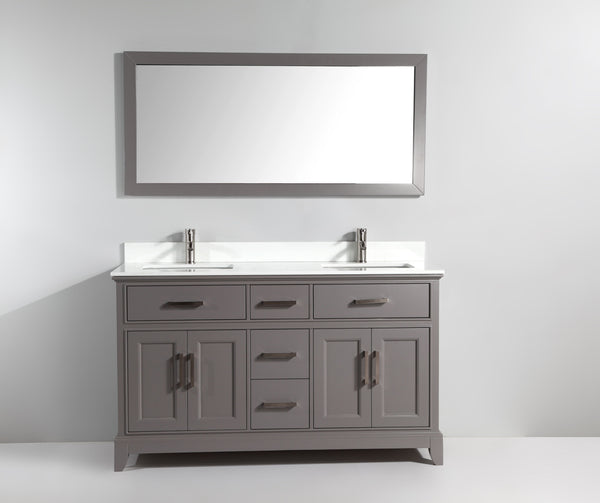 60 Inch Double Sink Bathroom Vanity in Gray with White Marble Countertop - Vanity Art VA1060DG