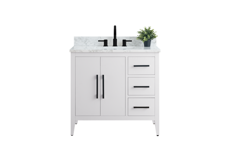 36 Inch Single Sink Bathroom Vanity in White with Marble Countertop - Vanity Art VA9036-W