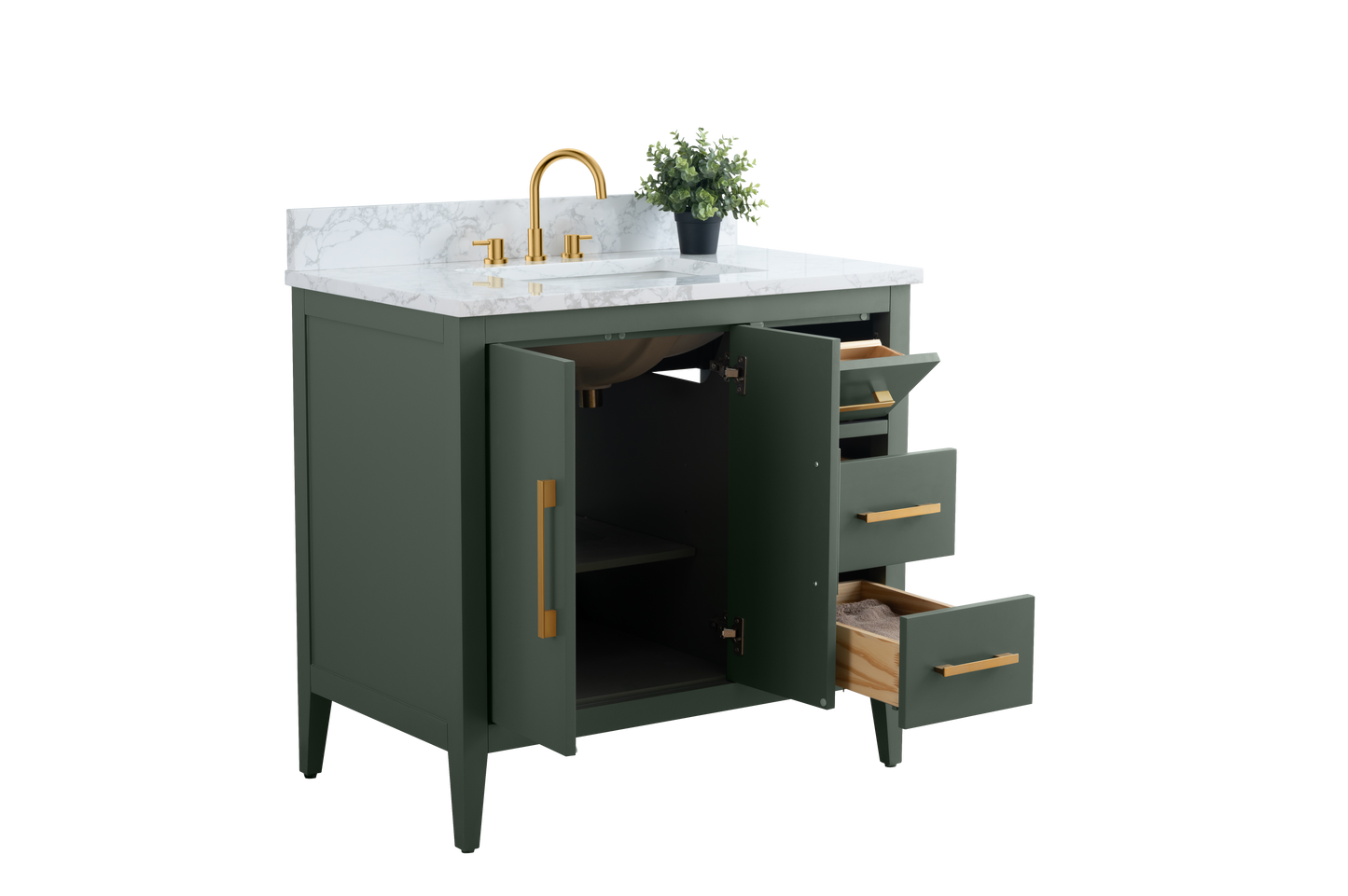 36 Inch Single Sink Bathroom Vanity in Vintage Green with Marble Countertop - Vanity Art VA9036-VG