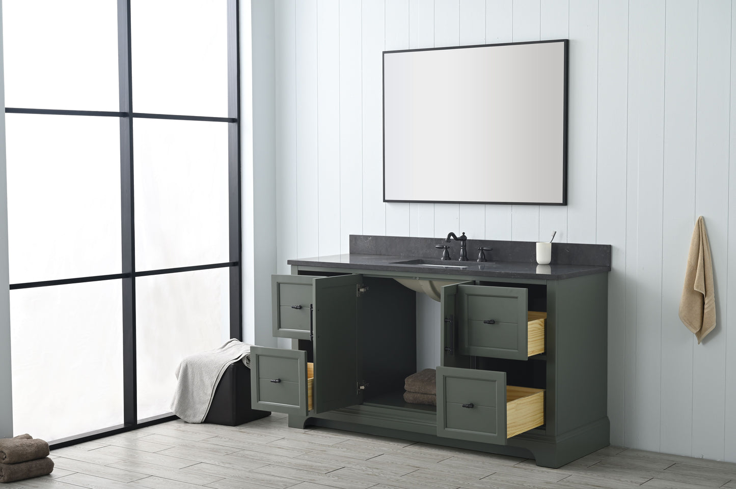 60 Inch Single Sink Bathroom Vanity in Vintage Green with Marble Countertop & Backsplash - Vanity Art VA5060-SVG