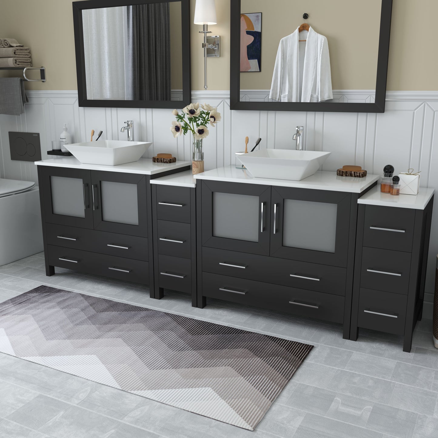 96 Inch Double Sink Bathroom Vanity in Espresso with Marble Countertop - Vanity Art VA3136-96E