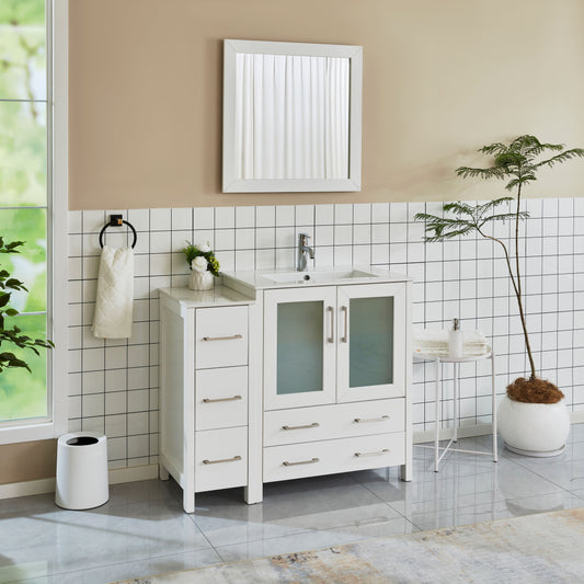 42 Inch Single Sink Bathroom Vanity in White with Ceramic Countertop - Vanity Art VA3030-42W