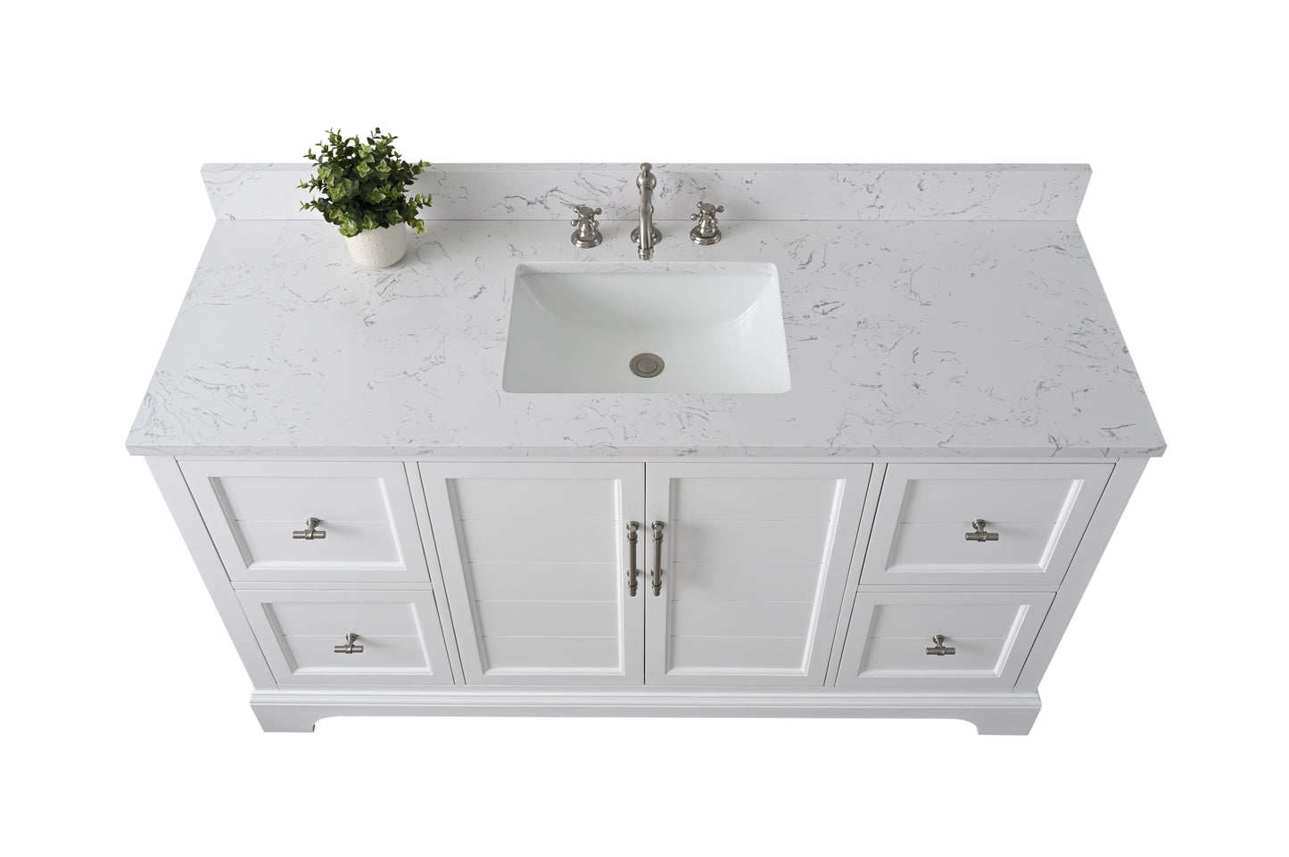 60 Inch Single Sink Bathroom Vanity in White with Marble Countertop & Backsplash - Vanity Art VA5060-SW