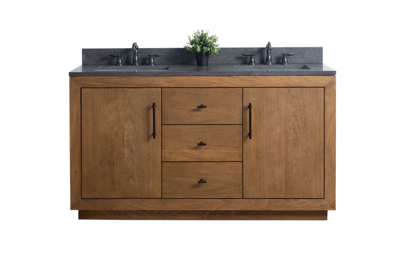 60 Inch Double Sink Bathroom Vanity in Tan with Limestone Top - Vanity Art VA7060-DT-BT