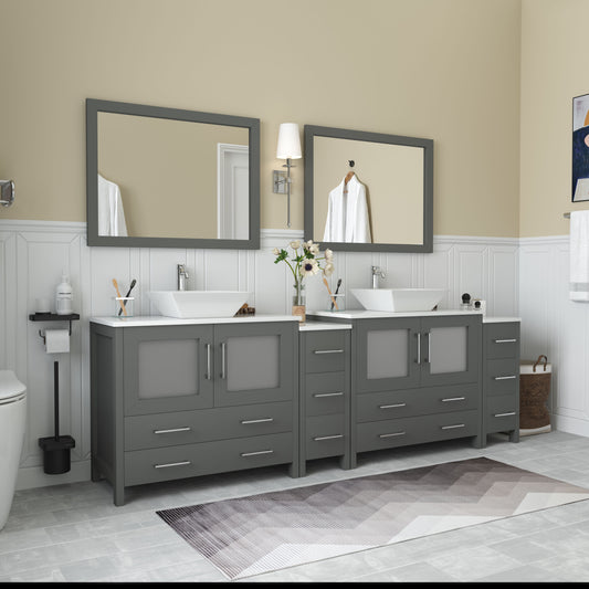 96 Inch Double Sink Bathroom Vanity in Gray with Marble Countertop - Vanity Art VA3136-96G