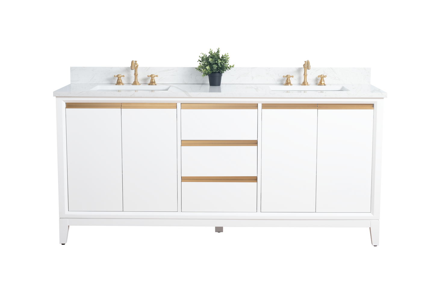 72 Inch Double Sink Bathroom Vanity in White with Marble Countertop - Vanity Art VA8072-DW