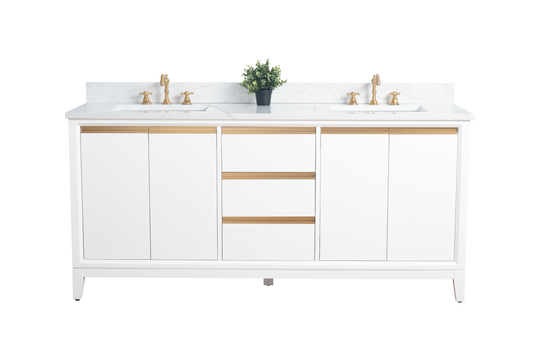 72 Inch Double Sink Bathroom Vanity in White with Marble Countertop - Vanity Art VA8072-DW