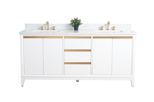 72 Inch Double Sink Bathroom Vanity in White with Marble Countertop - Vanity Art VA8072-DW