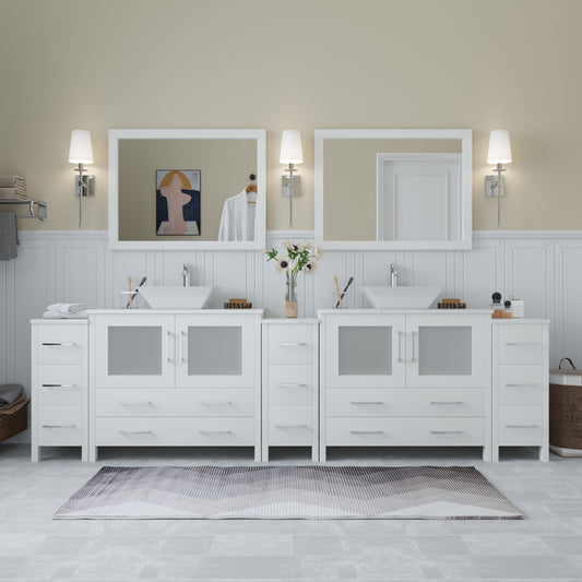 108 Inch Double Sink Bathroom Vanity in White with Marble Countertop - Vanity Art VA3136-108W