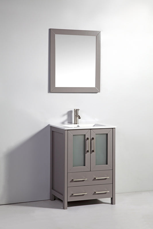 24 Inch Single Sink Bathroom Vanity in Gray with Ceramic Countertop - Vanity Art VA3024G