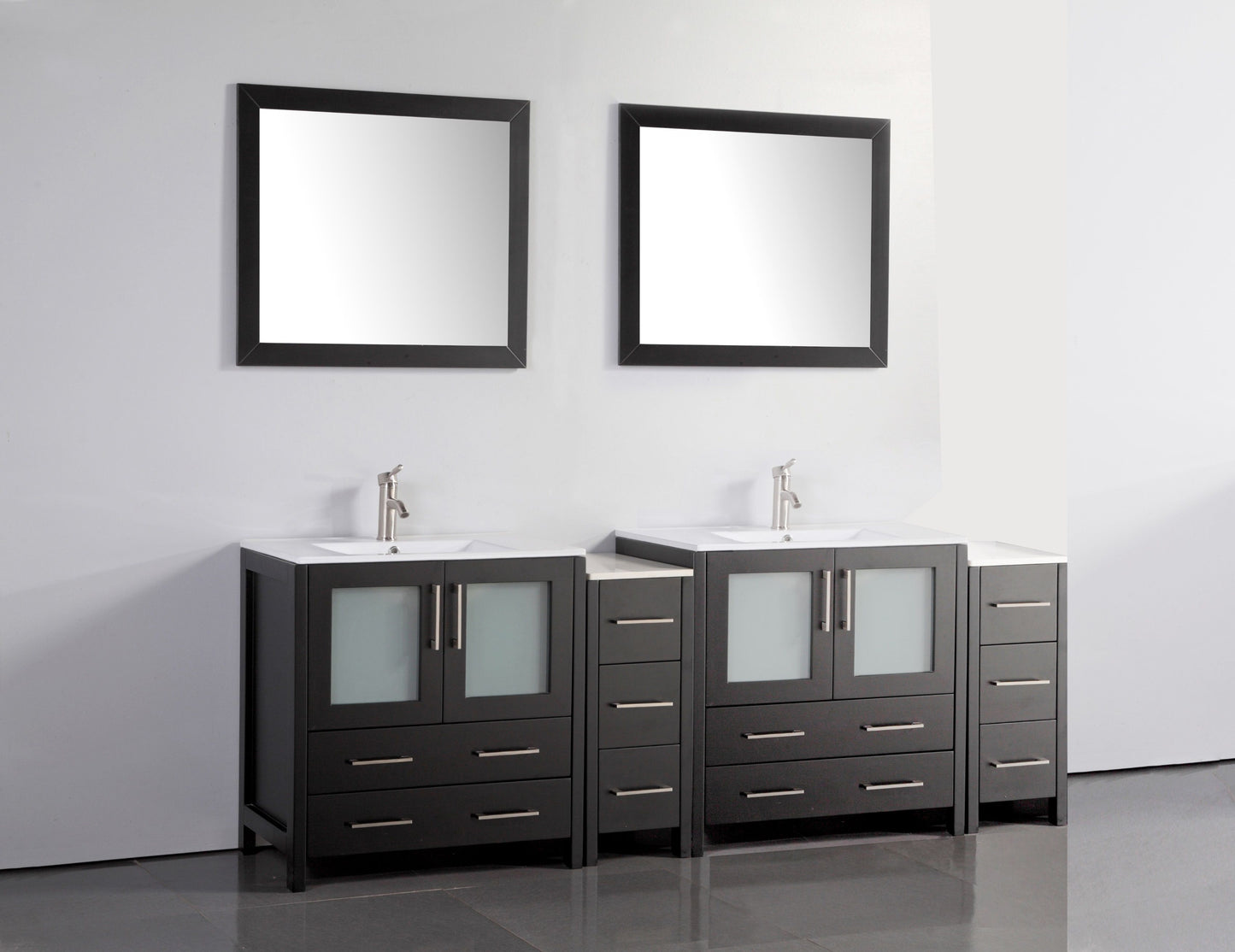 84 Inch Double Sink Bathroom Vanity in Espresso with Ceramic Countertop - Vanity Art VA3030-84E