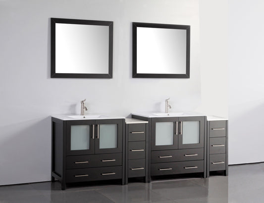 84 Inch Double Sink Bathroom Vanity in Espresso with Ceramic Countertop - Vanity Art VA3030-84E