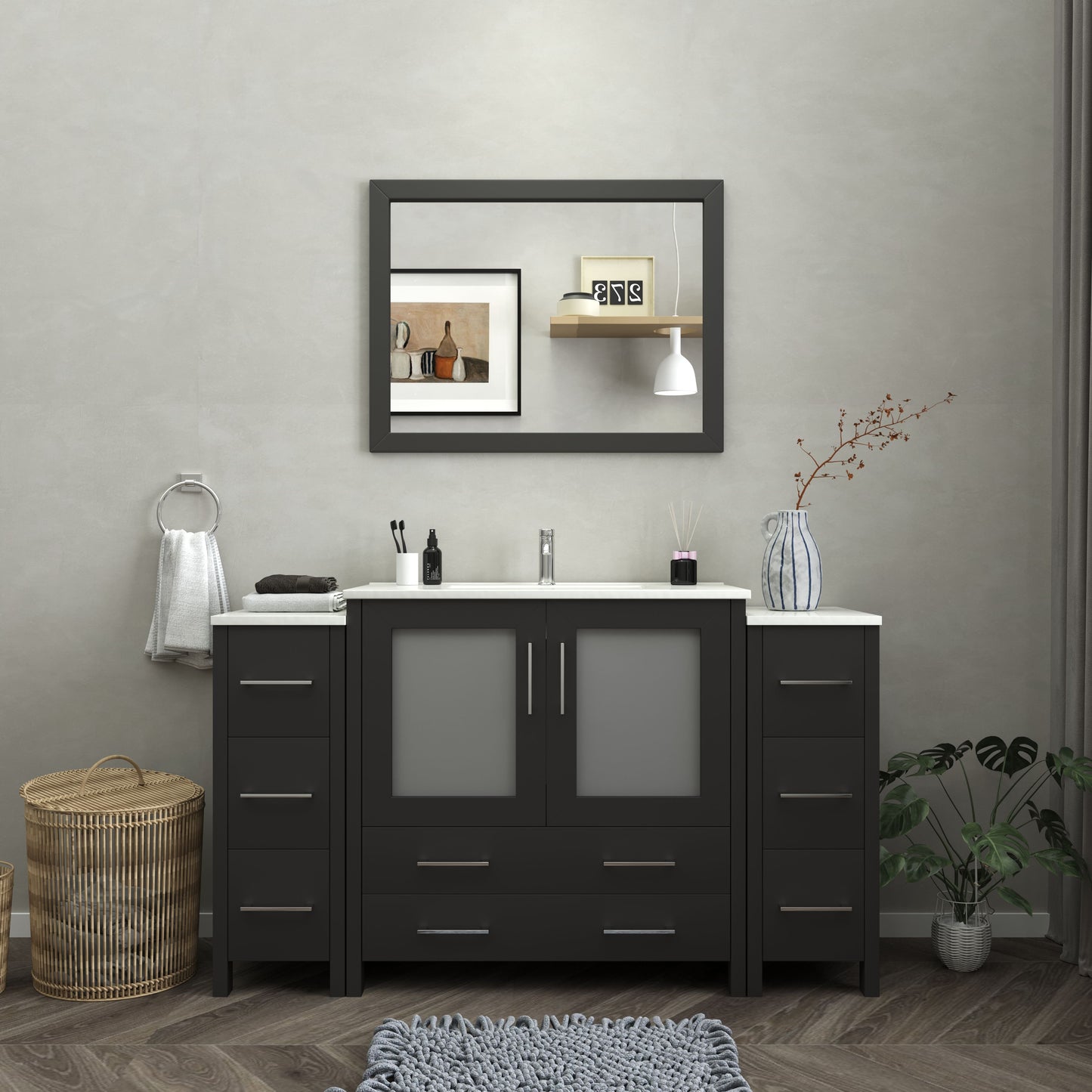 60 Inch Single Sink Bathroom Vanity in Espresso with Ceramic Countertop - Vanity Art VA3036-60E