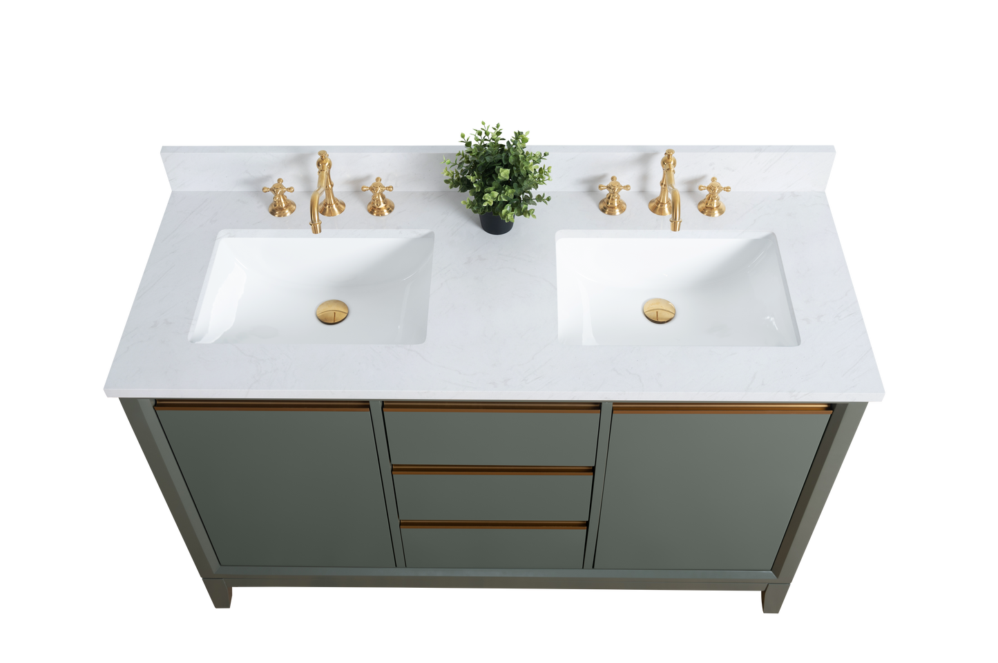 54 Inch Double Sink Bathroom Vanity in Vintage Green with Marble Countertop - Vanity Art VA8054-DVG