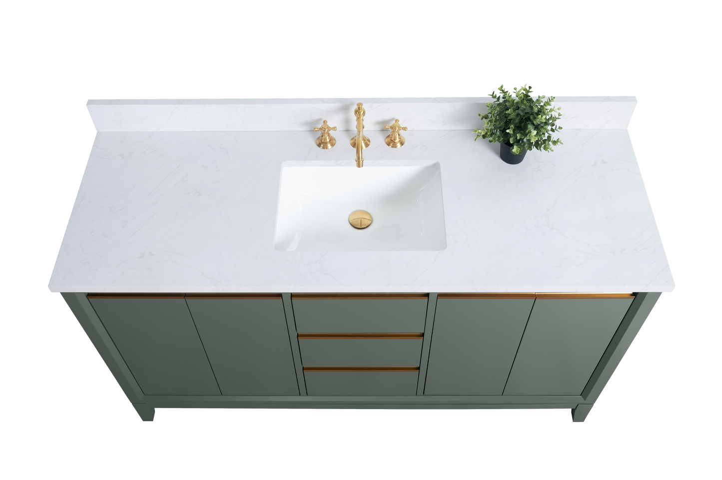 60 Inch Single Sink Bathroom Vanity in Vintage Green with Marble Countertop - Vanity Art VA8060-SVG