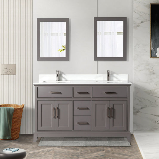 72 Inch Single Sink Bathroom Vanity in Gray with White Marble Countertop - Vanity Art VA1072DG